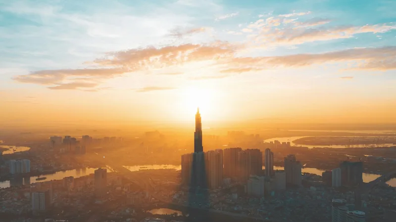 Landmark 81 and the Saigon River at golden hour, Ho Chi Minh City